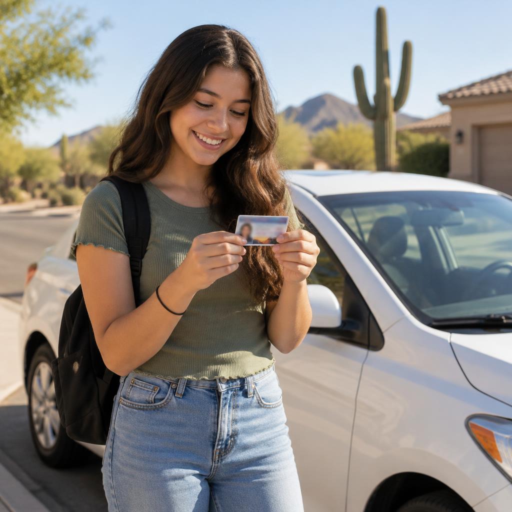 Teen driver celebrating earning a license
