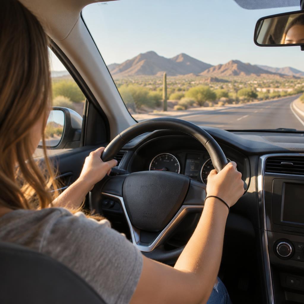 Student practicing steering on a Phoenix road